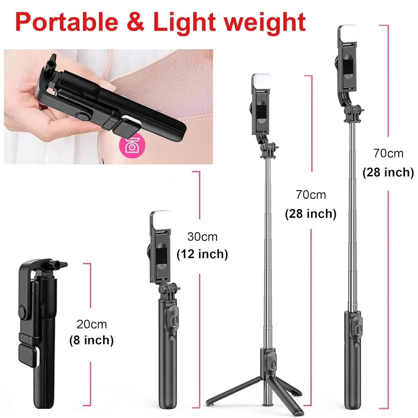 GadgetsPro Flash 3-in-1 Selfie Stick Tripod with Bluetooth Remote 9fktrf-tq