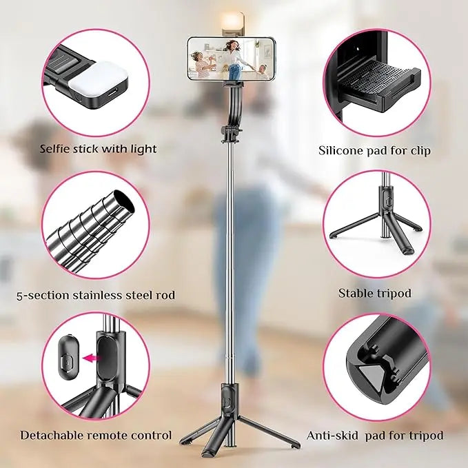 GadgetsPro Flash 3-in-1 Selfie Stick Tripod with Bluetooth Remote 9fktrf-tq