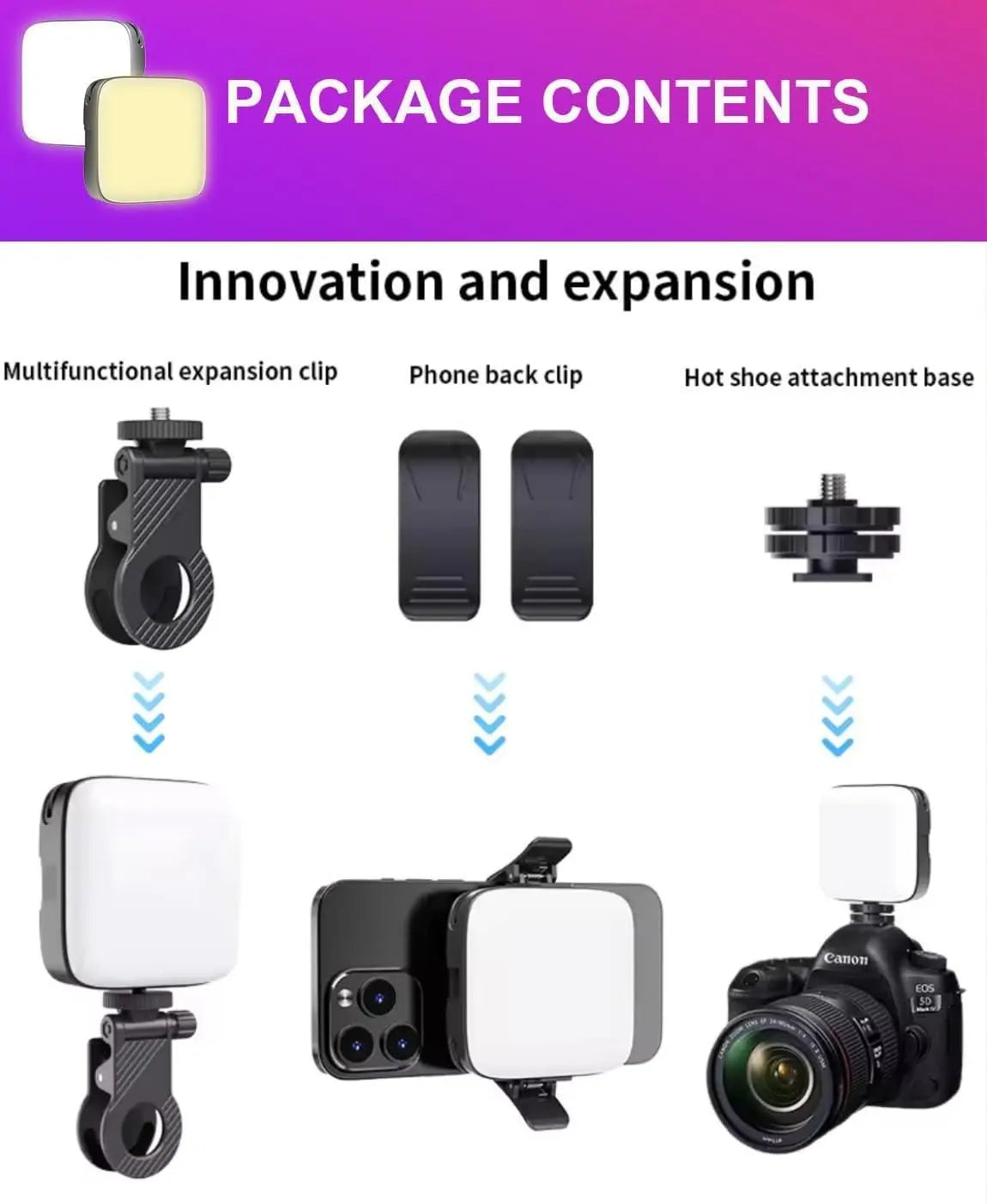 LED Video Light with Phone Holder Clip 9fktrf-tq